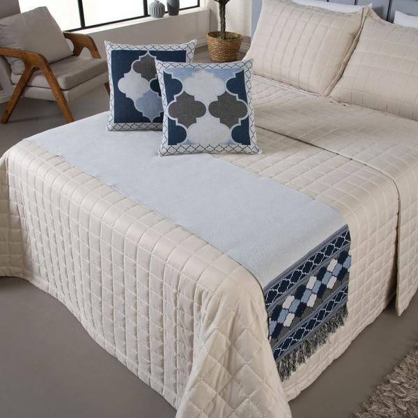 Kit Peseira Cama C/Almofadas Cheias King 5 Pçs Jacquard Azul - Gabriel Imagem de Kit Peseira Cama C/Almofadas Cheias King 5 Pçs Jacquard Azul