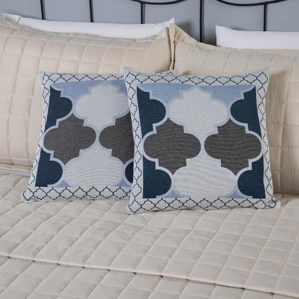 Kit Peseira Cama C/Almofadas Cheias King 5 Pçs Jacquard Azul - Gabriel Imagem de Kit Peseira Cama C/Almofadas Cheias King 5 Pçs Jacquard Azul