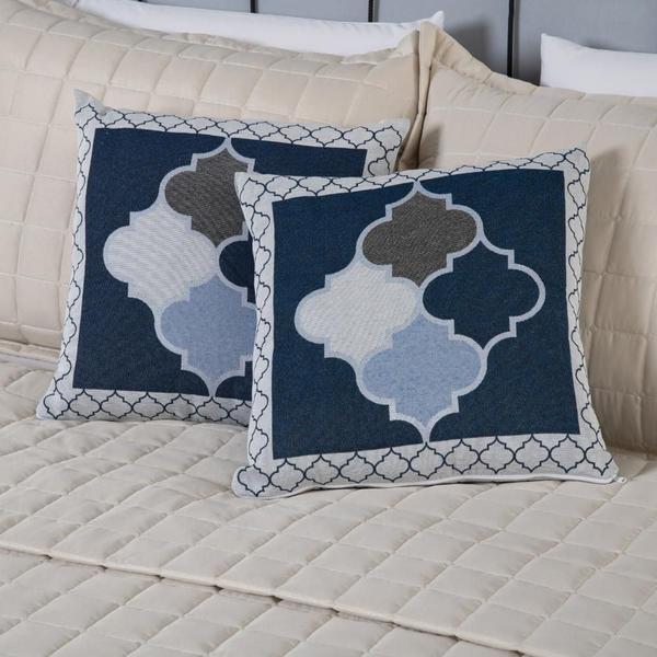 Kit Peseira Cama C/Almofadas Cheias King 5 Pçs Jacquard Azul - Gabriel Imagem de Kit Peseira Cama C/Almofadas Cheias King 5 Pçs Jacquard Azul