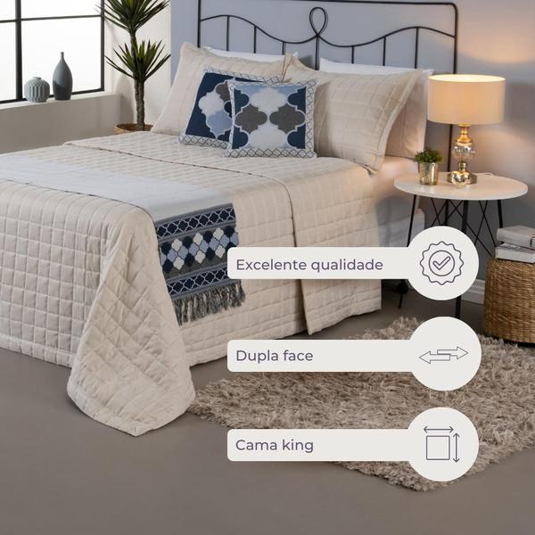 Kit Peseira Cama C/Almofadas Cheias King 5 Pçs Jacquard Azul - Gabriel Imagem de Kit Peseira Cama C/Almofadas Cheias King 5 Pçs Jacquard Azul