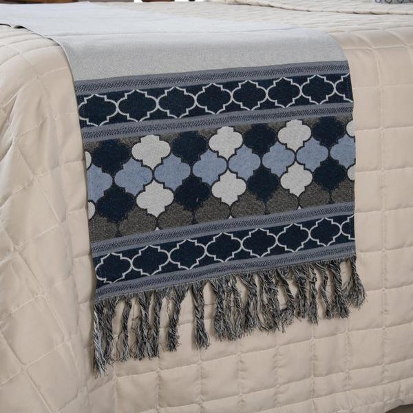 Kit Peseira Cama C/Almofadas Cheias King 5 Pçs Jacquard Azul - Gabriel Imagem de Kit Peseira Cama C/Almofadas Cheias King 5 Pçs Jacquard Azul