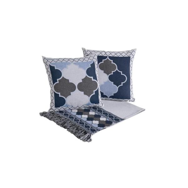 Kit Peseira Cama C/Almofadas Cheias King 5 Pçs Jacquard Azul - Gabriel Imagem de Kit Peseira Cama C/Almofadas Cheias King 5 Pçs Jacquard Azul