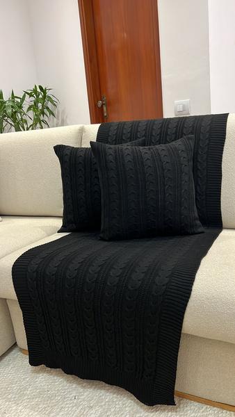 Imagem de Kit Peseira Manta Trança Tricot Cama King 260x60cm Madrid + 2 capas