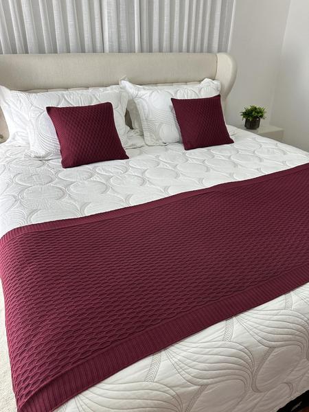 Imagem de Kit Peseira Manta Trico Cama Casal 180x80cm Roma + 2 Capas