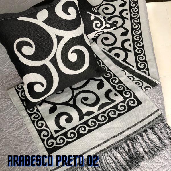 Imagem de Kit Peseira p/ Cama ou Sofá Algodão + 2 Almofada Estampadas Linhão Decoração Sofisticada Luxo