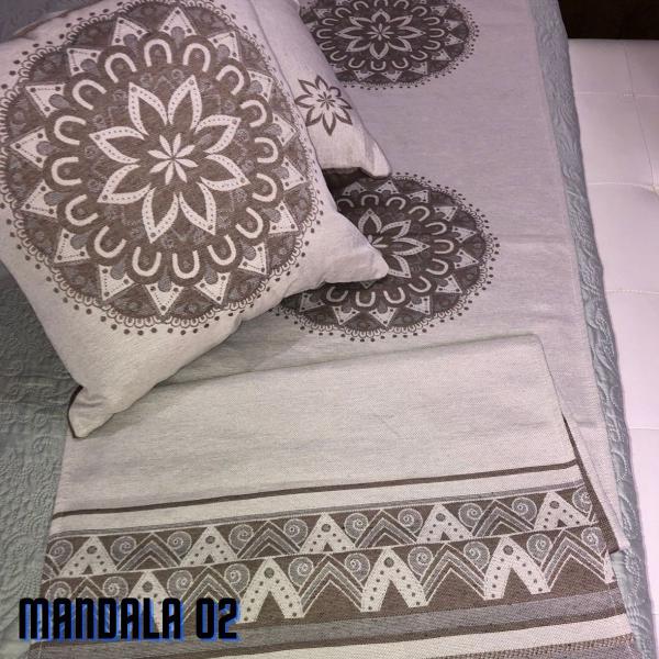 Imagem de Kit Peseira p/ Cama ou Sofá Algodão + 2 Almofada Estampadas Linhão Decoração Sofisticada Luxo