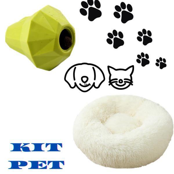 Imagem de Kit Pet Cama Nuvem Donuts Pet Redonda Pelúcia Tam 50x50+ Brinquedo 3D Fruta Pera Recheável Mordedor