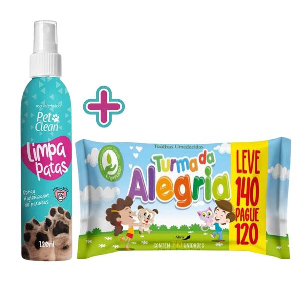 Imagem de Kit Pet Limpo com 1 Limpa Patas Pet Clean 120ml + 1 Lenço Umedecido Turma da Alegria