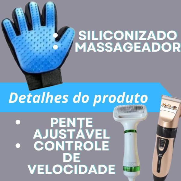 Imagem de Kit Pet Shop Premium - Tosa, Luva Tira-Pelos e Secador