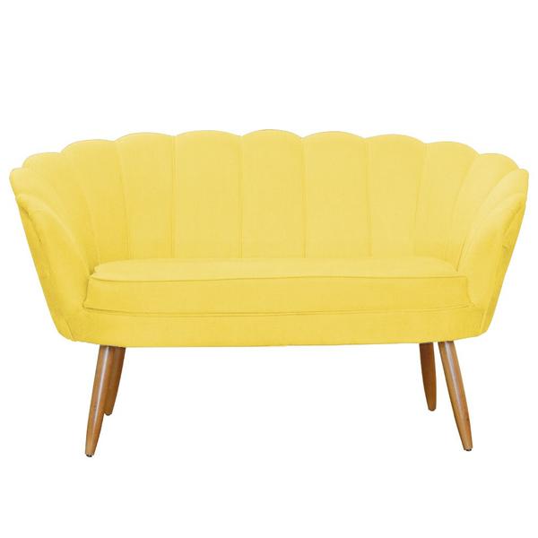 Imagem de Kit Pétala Namoradeira e 2 Poltronas Decorativa Pés Palito Suede Amarelo - DL Decor