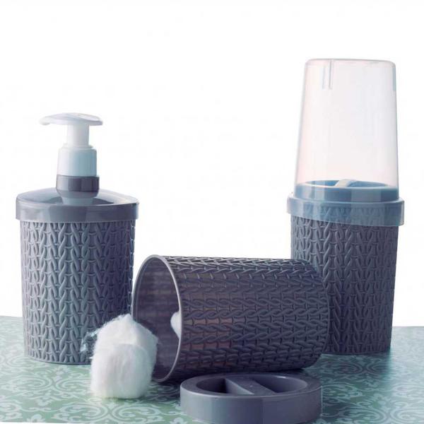 Imagem de Kit pia lavabo banheiro lixeira com pedal porta escova dente cotonete suporte sabonete liquido preto