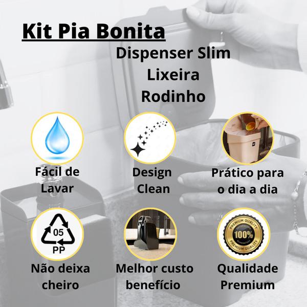 Imagem de Kit Pia Lixeira com Tampa Porta Detergente E Rodinho Luxo