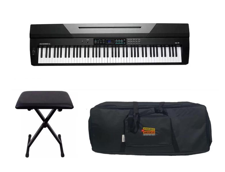 Imagem de Kit Piano Arranjador Kurzweil KA70 com Banqueta e Capa