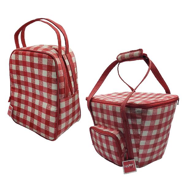 Imagem de Kit PicNic com Cesta e Bolsa Térmica para Garrafas Vermelha