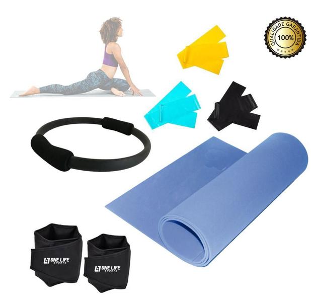 Imagem de Kit Pilates Anel + Tapete + Kit Faixa + Caneleira 1 Kg