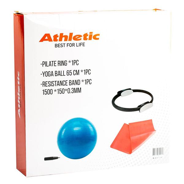 Imagem de Kit Pilates Yoga Athletic Anel de Pilates 38cm + Bola de Ginástica 65cm com Bomba + Faixa Elástica