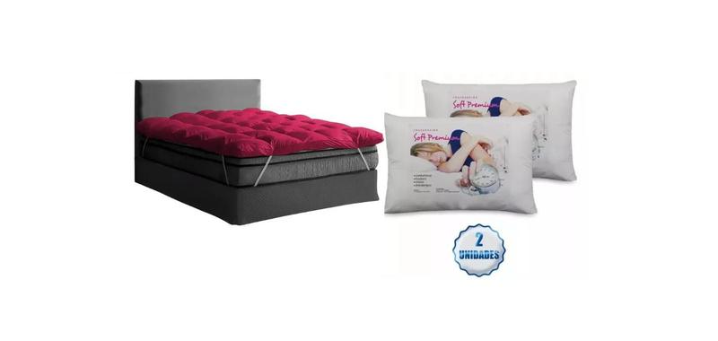 Imagem de Kit Pillow Top Queen Size Com 2 Travesseiros Siliconados Várias Cores