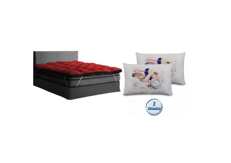 Imagem de Kit Pillow Top Queen Size Com 2 Travesseiros Siliconados Várias Cores