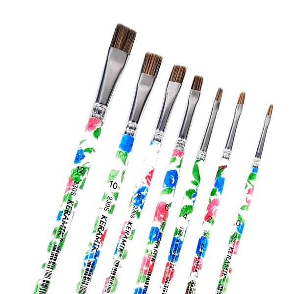 Imagem de Kit Pincel Keramik de Pintura Chato 230S Cabo Floral C/7 N0 N2 N4 N6 N8 N10 N12