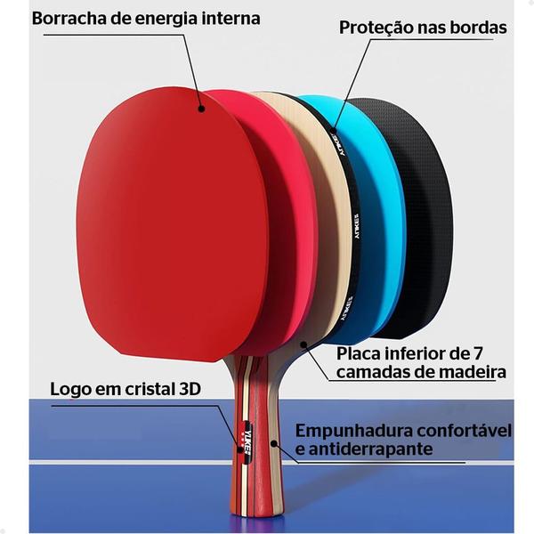 Imagem de Kit Ping Pong 2 Raquete Tênis de Mesa 3 Bolinha com Estojo Lorben GT6324