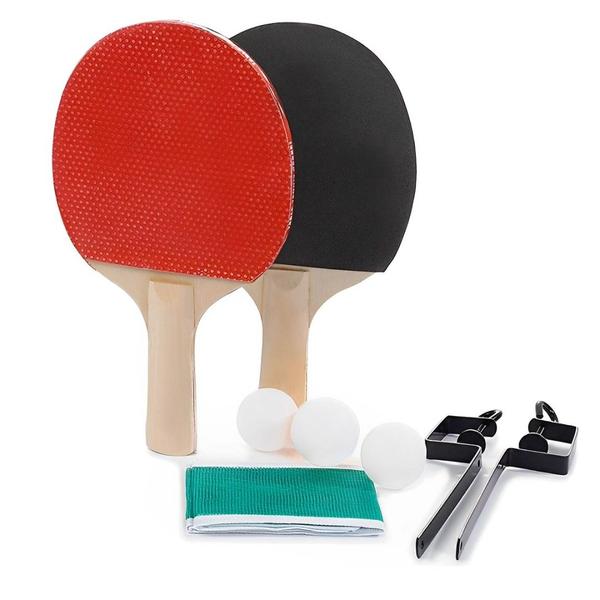 Imagem de Kit Ping Pong 2 Raquetes 3 Bolinhas 1 Rede 2 Suportes - 8Pçs