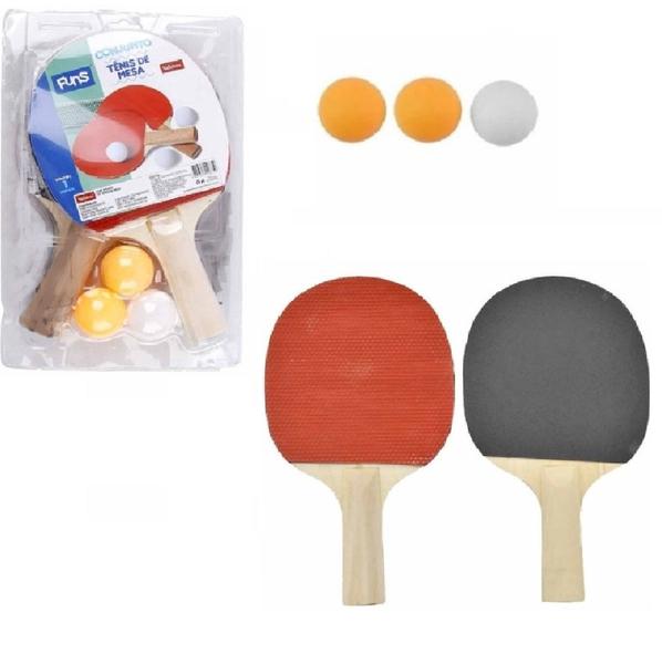 Imagem de Kit Ping Pong 2 Raquetes + 3 Bolinhas Combo Tênis De Mesa