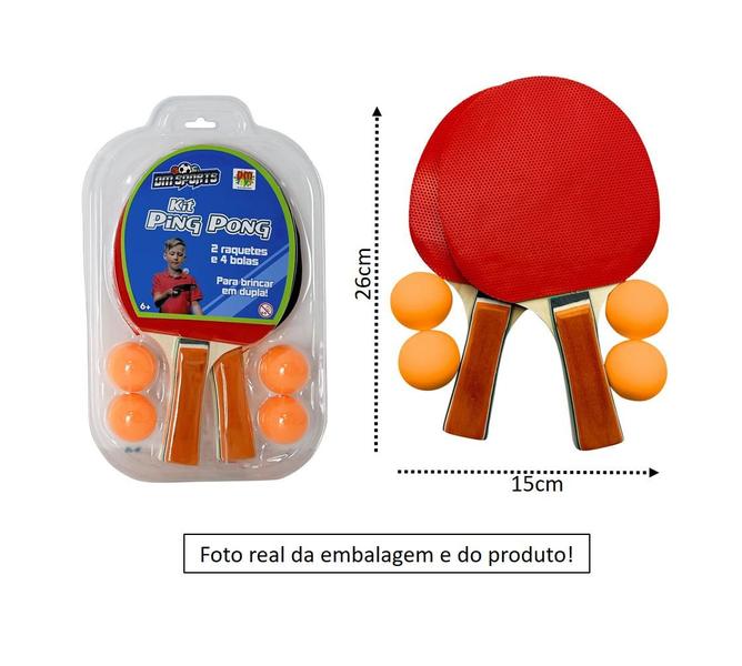 Imagem de Kit Ping Pong 2 Raquetes e 4 Bolas