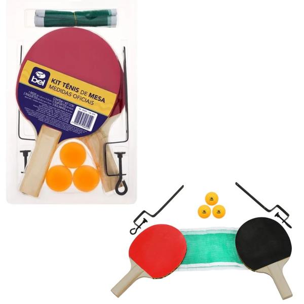 Imagem de Kit Ping-pong 2 Raquetes + Suporte + Rede + 3 Bolinhas Bel