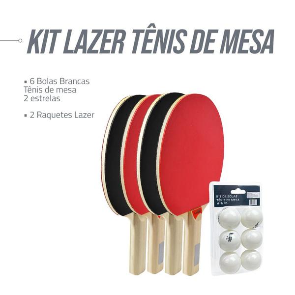 Imagem de Kit ping pong 4 raquetes e 6 bolinhas Pista e Campo - Lazer