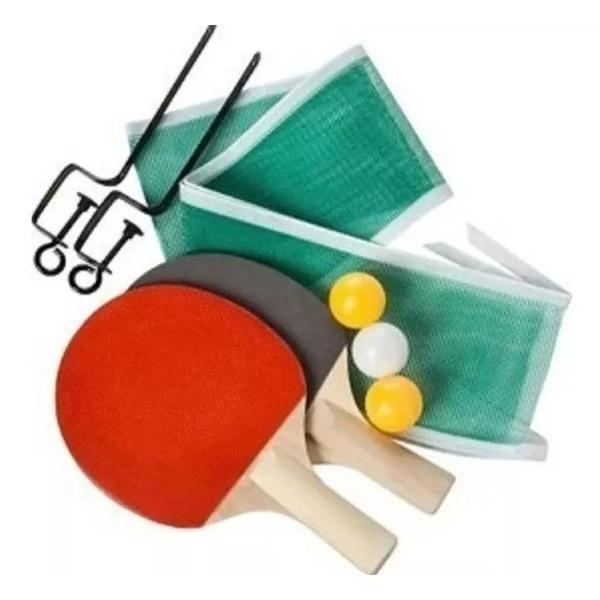 Imagem de Kit ping pong 6 peças com 2 raquetes 3 bolinhas e 1 redinha de mesa de nylon