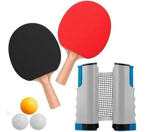 Imagem de Kit Ping Pong Portátil 2 Raquetes Rede Retrátil 3 Bolinhas