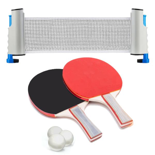 Imagem de Kit Ping Pong Rede Retrátil 2 Raquetes Tênis Mesa 3 Bolinha