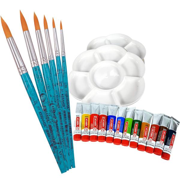 Imagem de Kit Pintura Aquarela 6 Pincel Keramik 311 Tinta Talens 12 Cores