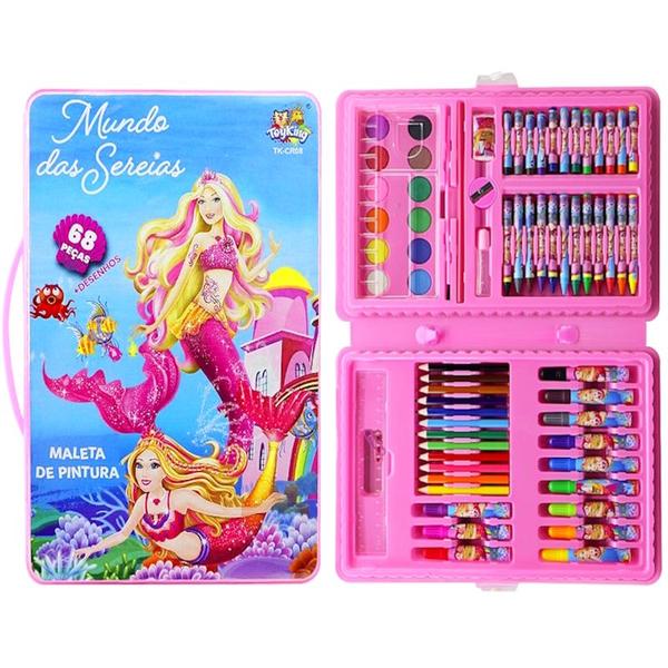 Imagem de Kit Pintura Colorir 68Pçs Infantil Sereia Meninas + Desenhos