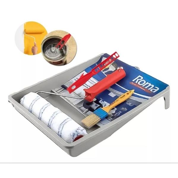 Imagem de Kit pintura de parede Rolo+Bandeja+Cabo+Pincel+Trincha - 5 peças