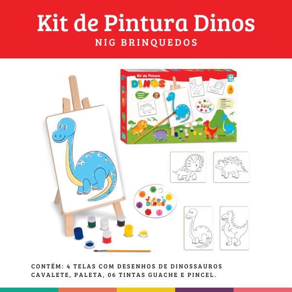 Imagem de Kit Pintura Dinos Cavalete Tela Guache Nig Brinquedos