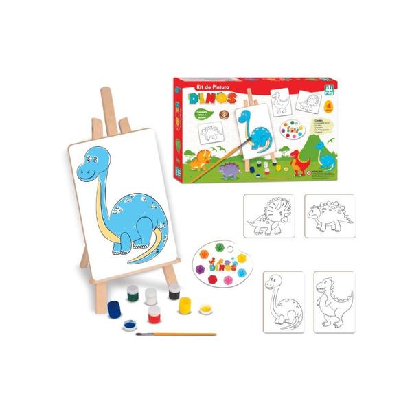 Imagem de Kit Pintura Educativo Infantil Dino Cavalete Para Pintura