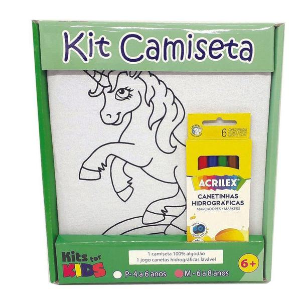 Imagem de Kit Pintura Em Camiseta Unicórnio -Tamanho M De 6 A 8 Anos