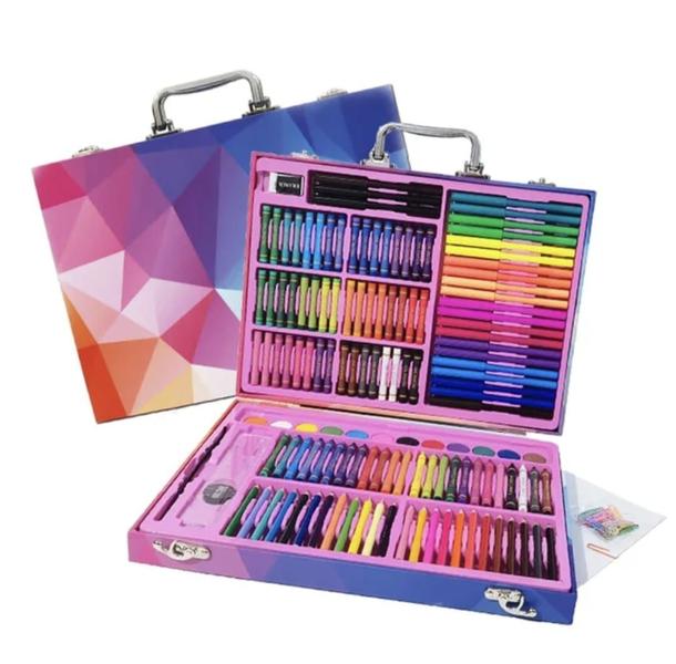 Imagem de Kit Pintura Infantil 158 Itens Canetinha Giz De Cera Pastel