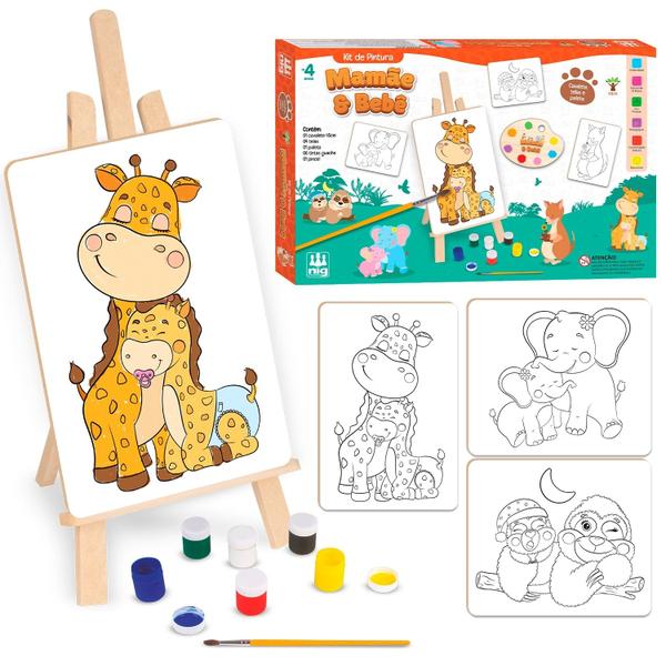 Kit Pintura Infantil Com Cavalete Mamãe E Bebê Tintas Telas Em Madeira Nig Brinquedos Imagem de Kit Pintura Infantil Com Cavalete Mamãe E Bebê Tintas Telas Em Madeira Nig Brinquedos