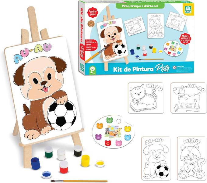 Imagem de Kit Pintura Infantil Pets Cavalete 4 Telas Colorir Conjunto