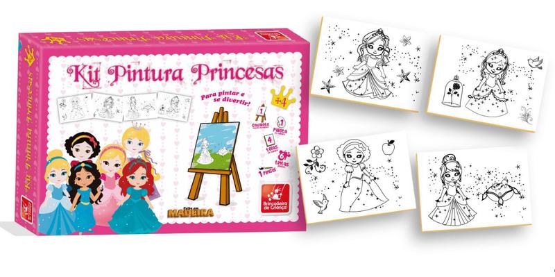 Imagem de Kit Pintura Para Colorir Infantil Mini Cavalete Princesas - Brincadeira de criança