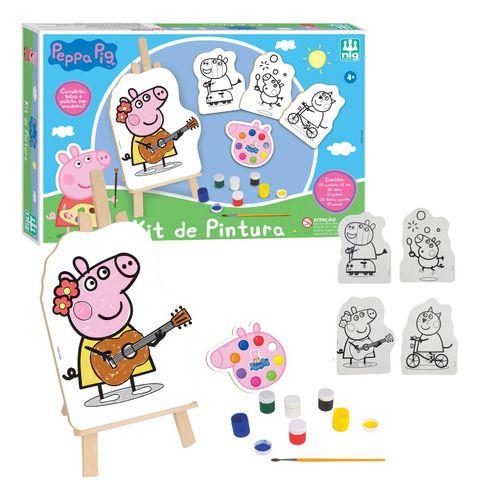 Imagem de Kit Pintura Peppa Pig Cavalete Telas Madeira Mdf Pincel Nig