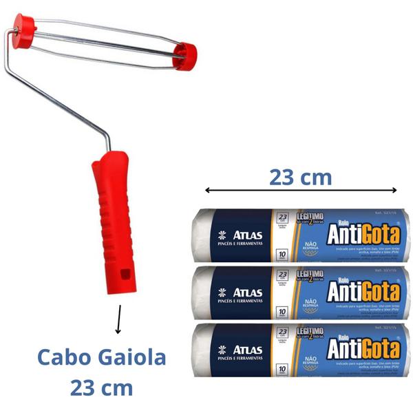 Imagem de Kit Pintura Rolo Antigotas Original 23cm 4 Peças Atlas 