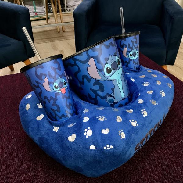 Imagem de Kit Pipoca Disney Stitch Suede Almofada Balde + Copos Presente Criativo