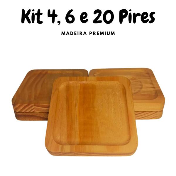 Imagem de Kit Pires Redondo Porta Xícara De Madeira Pinus Mesa Posta Copo Oferta