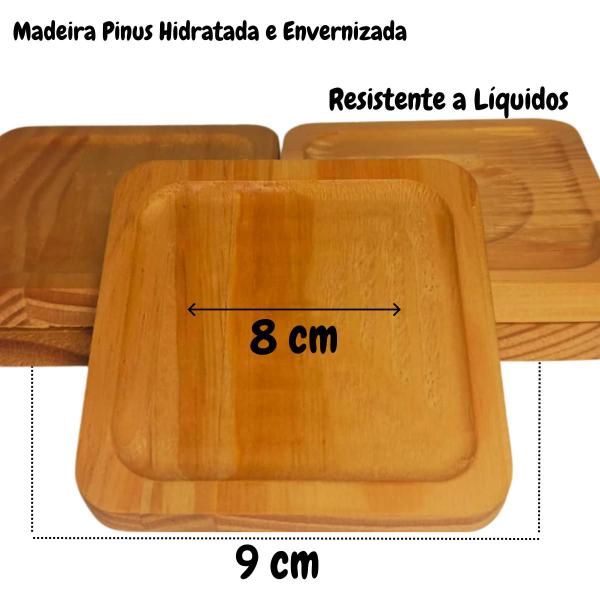 Imagem de Kit Pires Redondo Porta Xícara De Madeira Pinus Mesa Posta Copo Oferta