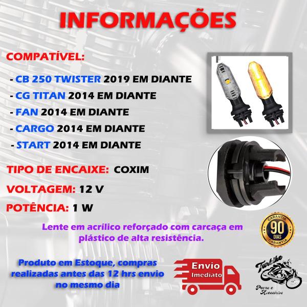 Imagem de Kit Pisca Seta Sequencial Led Modelo Cb Twister 250 2019 2020 2021 2022 Coxim Cg Fan Cargo Start 150 160