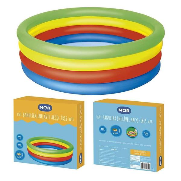 Imagem de Kit Piscina Banheira Arco Iris Inflável 550 L Com Inflador