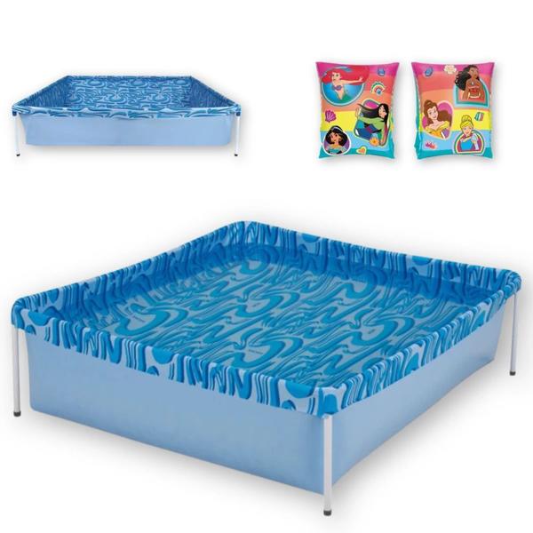 Imagem de Kit Piscina de Armacao Retangular 400 L + Boia de Braco Das Princesas Disney  Mor 